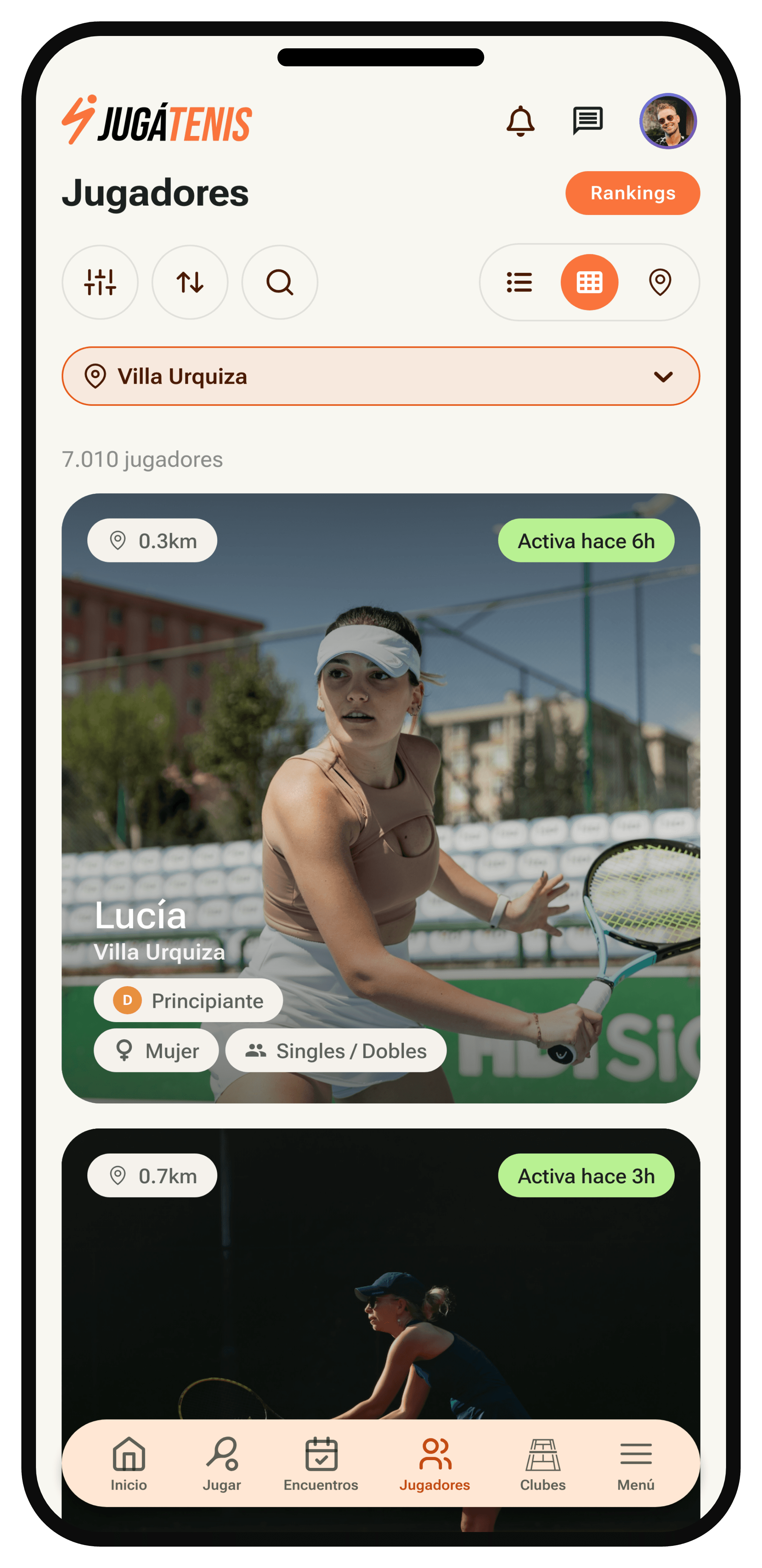 Directorio de jugadores en la app